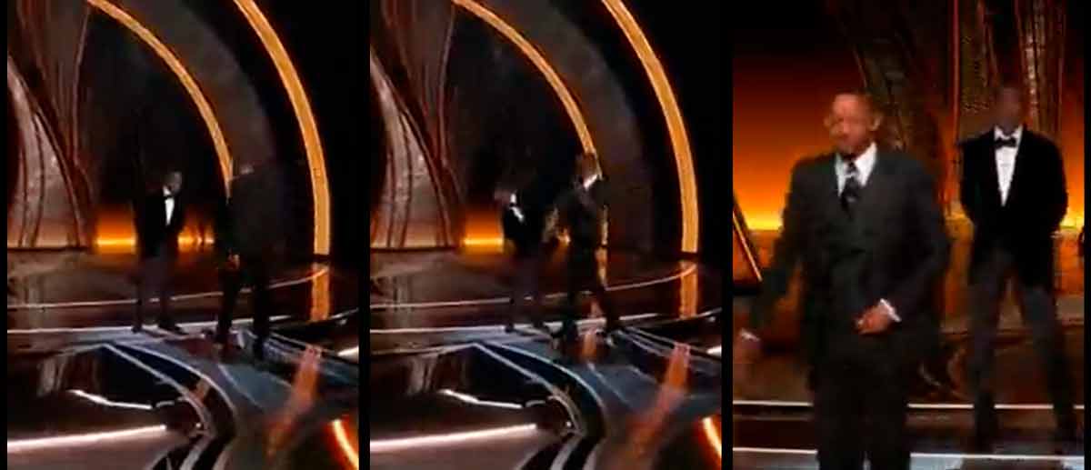 Will Smith sobe ao palco do Oscar e dá tapa em apresentador do Oscar. Foto: Reprodução Twitter