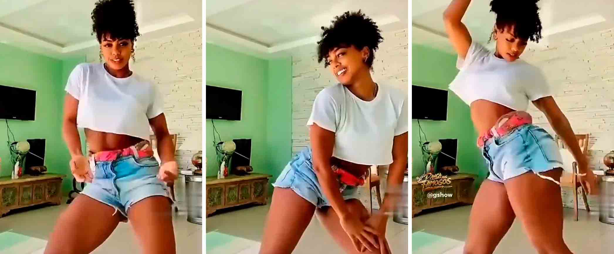 Vídeo: Usando shorts jeans bem curtinho, atriz de travessia encanta fãs com  rebolado - Novelando