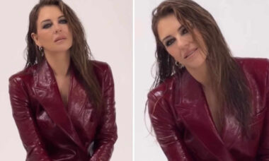 Vídeo: Aos 59 anos, Elizabeth Hurley deixa fãs babando após posar com blazer de couro