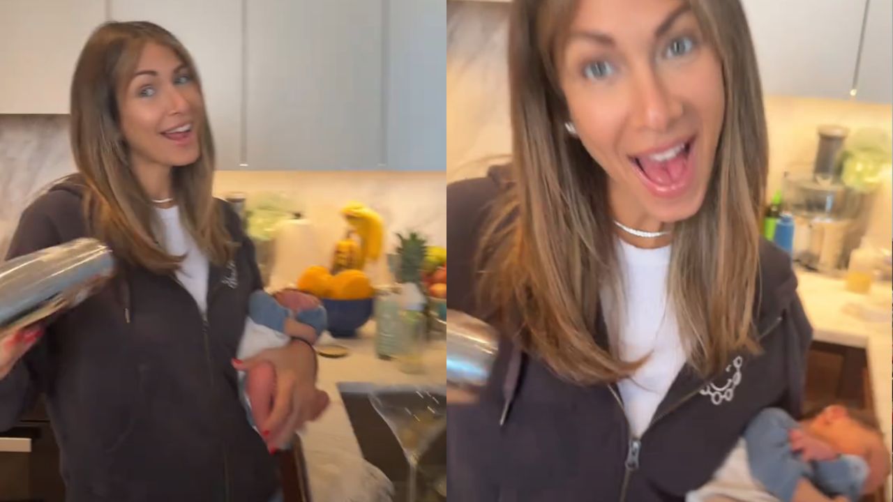 Reality star criticized for making a drink while holding newborn baby