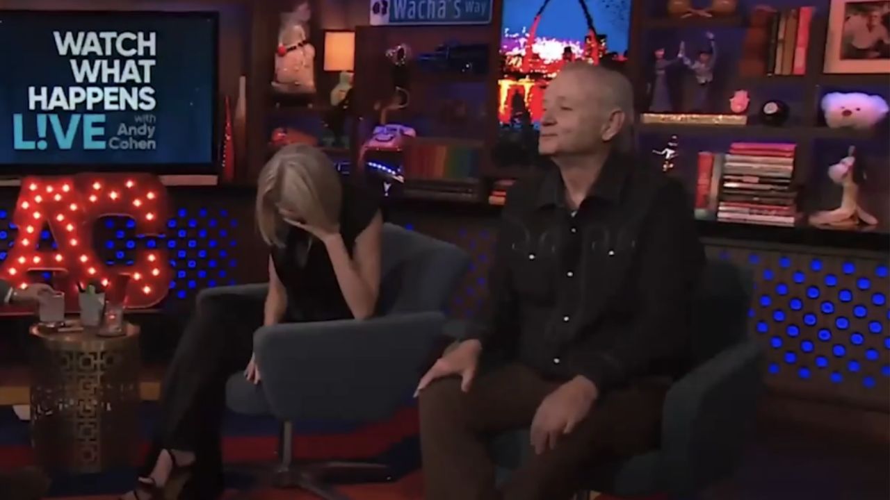 Bill Murray forcefully kisses Naomi Watts during a live talk show