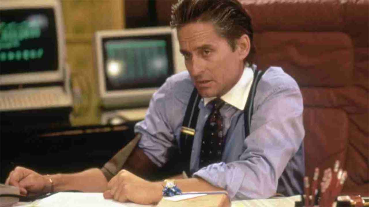 Michael Douglas ve filmu Wall Street - reprodukce Sunset Boulevard