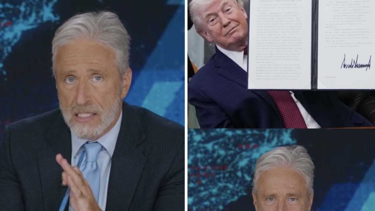 Jon Stewart vraagt zich af of Trump onder invloed van drugs is na "vreemde" handtekening op nieuwe wet