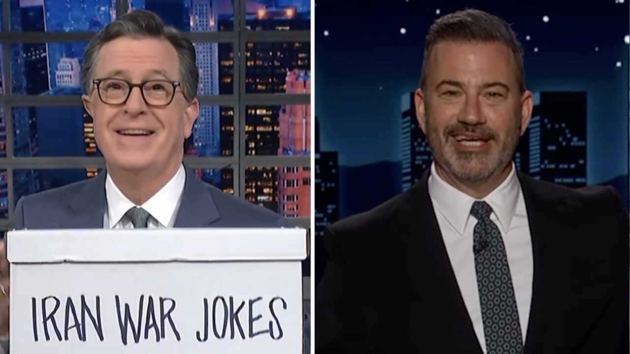 Stephen Colbert stuurt doos met grappen over de oorlog in Iran naar Jimmy Kimmel