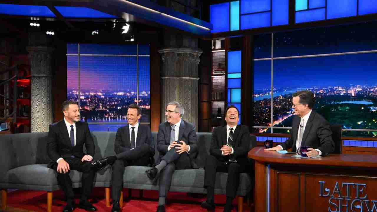 Jimmy Kimmel, Jimmy Fallon, Seth Meyers és John Oliver a The Late Show-ban - CBS reprodukció