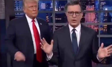 Trump surge jogando Stephen Colbert “no lixo” em vídeo gerado por IA (Foto: X)