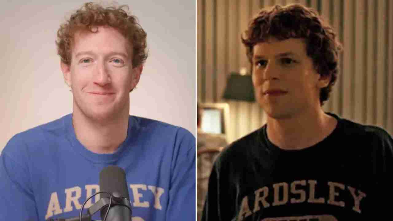 Mark Zuckerberg e Jesse Eisenberg - reprodução YouTube/Columbia Pictures